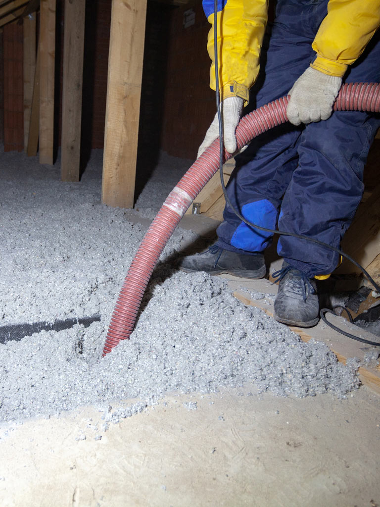 Cellulose insulation in attic