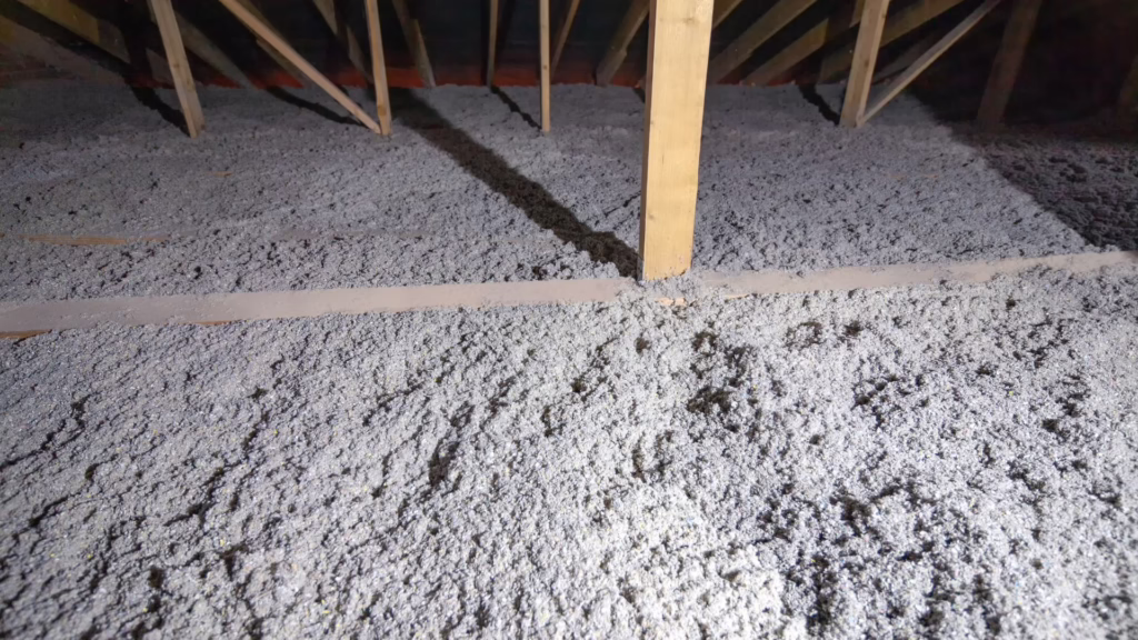cellulose insulation packed into an attic