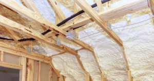 A home's attic insulated with spray foam